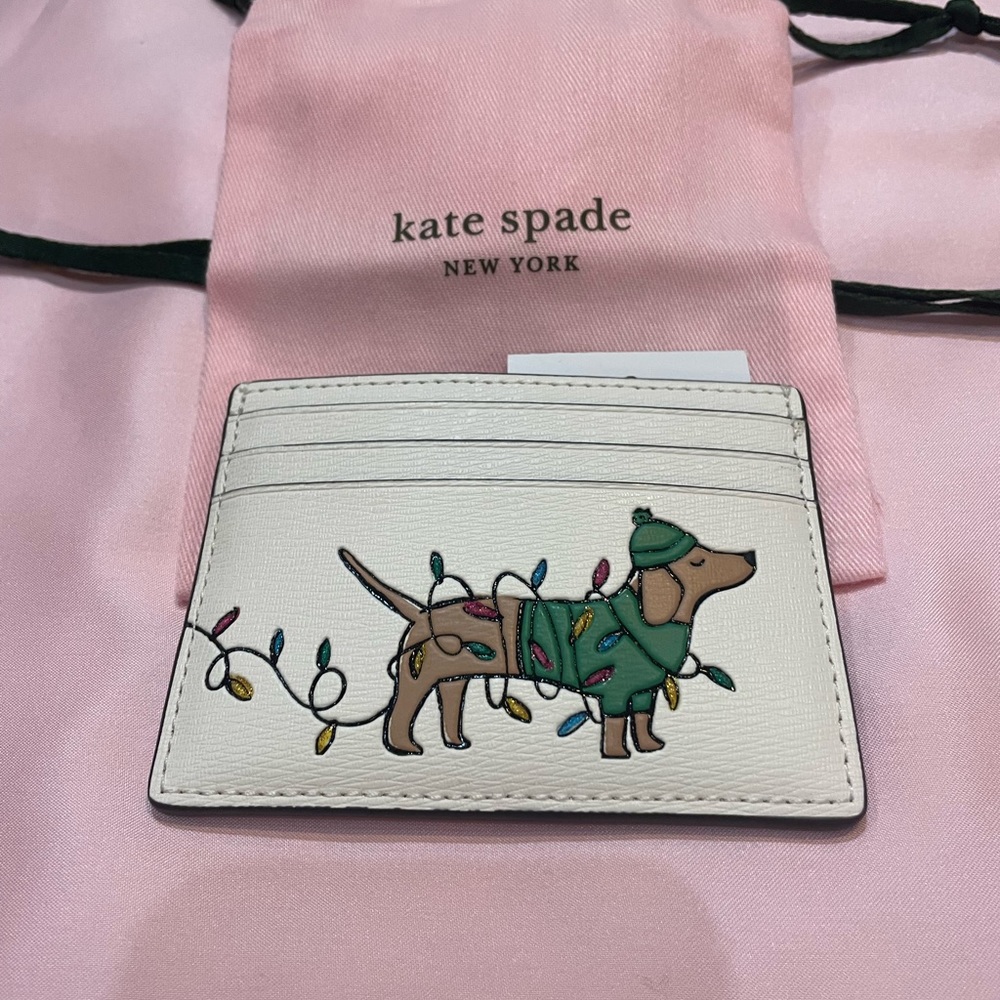 Kate Spade dachshund card holder / case NWT Claude Christmas wallet bag - Picture 9 of 10